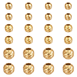 Golden 24Pcs 3 Styles 925 Sterling Silver Spacer Beads, Textured Round, Golden, 2.5~4x2~4mm, Hole: 1.2~1.6mm, 8pcs/style