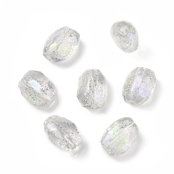 White UV Plating Rainbow Iridescent Acrylic Beads, with Glitter Powder, Oval, White, 21x16x13mm, Hole: 3mm