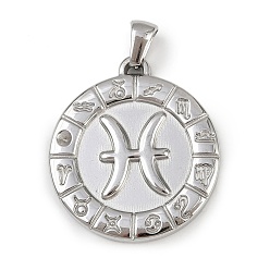 Рыбы 304 подвески из нержавеющей стали, плоские круглые с созвездием, золотые, анти-тускнение, Рыбы, 28x25x2.5 мм, отверстие : 4.5x3.5 мм