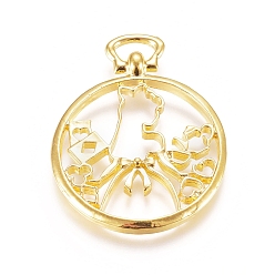 Golden Zinc Alloy Open Back Bezel Pendants, For DIY UV Resin, Epoxy Resin, Pressed Flower Jewelry, Girl, Golden, 43x33x5.5mm, Hole: 7.5x3mm