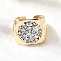 Настоящее золото 18K Латунные кольца из манжеты с прозрачным цирконием, широкие кольца для женщин, овальные, реальный 18 k позолоченный, 17 мм