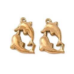 Golden 304 Stainless Steel Pendants, Double Dolphin Charms, Golden, 19x13x3mm, Hole: 1.2mm