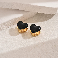 Черный Серьги-кольца в форме сердца из нержавеющей стали для повседневных свиданий, с эмалью, золотые, чёрные