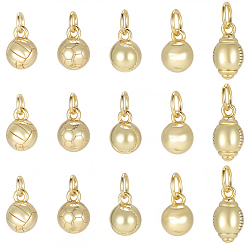 Real 18K Gold Plated 20Pcs 5 Styles Brass Pendants, with Jump Ring, Real 18K Gold Plated, 8~11x5~6x5.5~6mm, Hole: 2.3~3.2mm, 4pcs/style