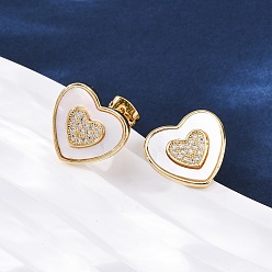 Настоящее золото 18K Серьги-гвоздики из латуни с микро-паве и прозрачным фианитом в форме сердца, с уха орехов, с оболочкой, без кадмия и без свинца, стойки покрытие, долговечный, реальный 18 k позолоченный, 14x15 мм