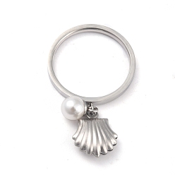Edelstahl Farbe Dual-Use-Gütern, 304 Fingerringe oder Anhänger aus Edelstahl, mit runden Kunststoffperlen, Schale, weiß, Edelstahl Farbe, us Größe 7 (17.3 mm)