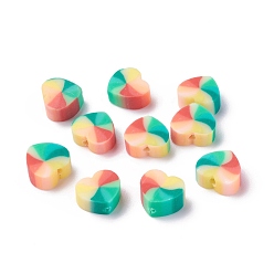 Разноцветный Бусины из полимерной глины , сердце, красочный, 10x11x5 мм, отверстие : 1.6 мм