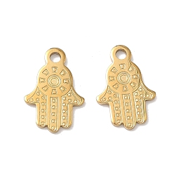 Настоящее золото 18K 304 прелести нержавеющей стали, хамса рука, ионное покрытие (ip), реальный 18 k позолоченный, 15x10x1 мм, отверстие : 1.6 мм