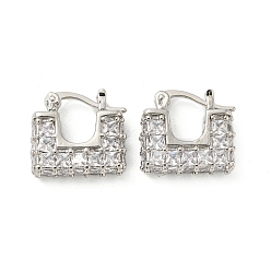 Platinum Rectangle Rack Plating Brass with Cubic Zirconia Hoop Earrings, Cadmium Free & Lead Free, Platinum, 15.5x5.5mm