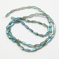 Dark Cyan Faceted Rainbow Plated Teardrop Electroplated Glass Beads Strands, Dark Cyan, 10x4mm, Hole: 1mm, about 60pcs/strand, 23.6 inch