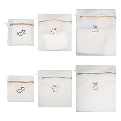 Floral White 3Pcs 3 Styles Polyester Mesh Zipper Laundry Bags, Rectangle, Floral White, 185~480x210~410x3mm, 1pc/style