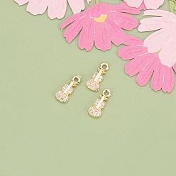 Violin 10 шт. Латунные подвески, без кадмия, без никеля и без свинца, со стразами, реальный 18 k позолоченный, скрипка, 11.5x5x2 мм, отверстие : 1.2 мм