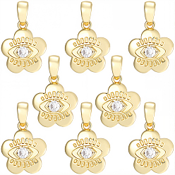 Настоящее золото 18K 8 кулоны из латуни с микрочастицами и кубическим цирконием., без кадмия, без никеля и без свинца, цветок с оберегами от сглаза, реальный 18 k позолоченный, 14x12x3 мм, отверстие : 3x5 мм