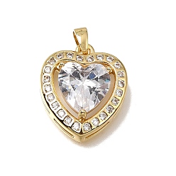 Oro Latón micro pavimenta claro colgantes de circonio cúbico, encantos del corazón, chapado en rack, larga duración plateado, sin plomo y cadmio, dorado, 20x17x7 mm, agujero: 5x2 mm