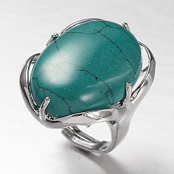 Синтетическая Бирюза Регулируемая овальная латунная синтетический бирюзовый широкий ленточные кольца, 17 мм, лоток : 28x22 мм