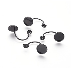 Black 304 Stainless Steel Ear Nuts Ion Plating(IP), Butterfly Earring Backs for Post Earrings, Flat Round Cabochon Settings, Electrophoresis Black, Tray: 10mm, 27x12x15mm, Hole: 0.8mm