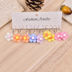 Цветок 6 Парные серьги-подвески из смолы и сплава ко Дню святого Валентина, платина, разноцветные, платина, цветок, 40x21 мм