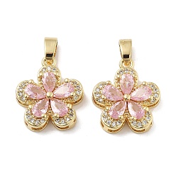 Настоящее золото 18K Цветок латунные микро проложить кубического циркония подвески, без кадмия, без никеля и без свинца, реальный 18 k позолоченный, 17x15x5 мм, отверстие : 5x2.5 мм