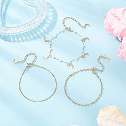 Луна Круглые цепочки из искусственного жемчуга и 304 цепочки из нержавеющей стали, наборные браслеты для женщин, луна, 6-1/2 дюйм (16.5 см), 3 шт / комплект