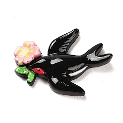 Black Opaque Resin Cabochons, Swallow, Black, 21x30x5mm
