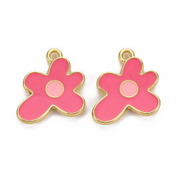Camellia Rack Plating Light Gold Alloy Enamel Pendants, Cadmium Free & Lead Free, Flower, Camellia, 17x16x2mm, Hole: 1.6mm