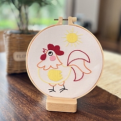 Rooster DIY Embroidery Kits, Including Printed Fabric, Embroidery Thread & Needles, Embroidery Hoop, Rooster, 150mm