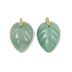 Green Aventurine Natural Green Aventurine Carved Pendants, Leaf Charms with Brass Loops, Real 18K Gold Plated, Cadmium Free & Lead Free, Rack Plating, Long-Lasting Plated, 18~18.5x13~13.5x5~6mm, Hole: 0.8~1.5mm