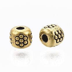 Античное Золото Тибетском стиле сплав Шарики прокладки, колонка, без кадмия, без никеля и без свинца, античное золото , 4x4x4 мм, отверстие : 1.5 мм, о 4000 шт / 1000 г.