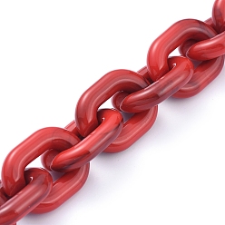Red Transparent Acrylic Handmade Cable Chain, Oval, Red, 23.5x18x5mm, about 39.37 inch(1m)/strand