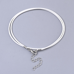 White Waxed Cotton Cord Necklace Making, with Alloy Lobster Claw Clasps and Iron End Chains, Platinum, White, 17.4 inch(44cm), 1.5mm