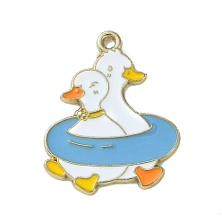 Васильковый Подвески из эмалевого сплава легкого золота, плавательные кольца утки прелести, васильковый, 30x24.5x1.5 мм, отверстие : 1.7 мм