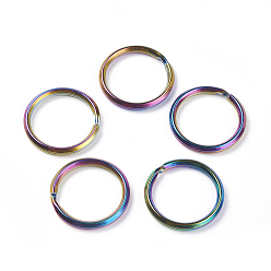 Rainbow Color Ion Plating(IP) 304 Stainless Steel Split Key Rings, Keychain Clasp Findings, Rainbow Color, 28x3.5mm