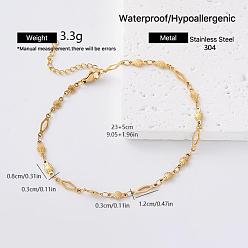 Rhombus Minimalist 304 Stainless Steel Link Chain Bracelets for Women, Golden, Rhombus with Flower, 9.06 inch(23cm)