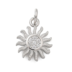 Платина Латунные микро проложить кубического циркония подвески, солнечные чары, без кадмия и без свинца, стойки покрытие, долговечный, с целью перехода в кольце, платина, 14x11.5x2 мм, отверстие : 3.2 мм