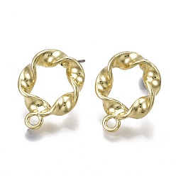 Light Gold Alloy Stud Earring Findings, with Steel Pins, with Loop, Ring, Light Gold, 19x15mm, Hole: 2mm, Pin: 0.7mm