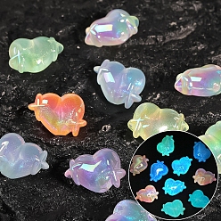 Cœur Perles acryliques qui brillent dans le noir, cœur, 14x20mm, Trou: 2.4mm, 50 pcs /sachet 