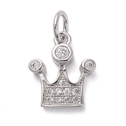 Платина Латунные микропаве прозрачные кубические циркониевые подвески, с прыжковых колец, корона, платина, 11.5x10x2 мм, отверстие : 3 мм