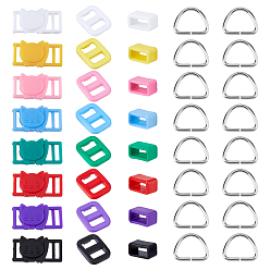 (52) Непрозрачная лаванда 64шт 25 стиль прямоугольной формы пластиковые пряжки застежки, 304 кольца из нержавеющей стали, пластиковая пряжка с петлей для ремня, для кукольной тесьмы, обвязочные мешки, аксессуары для одежды, разноцветные, 12~22x15~33x1.5~7 мм