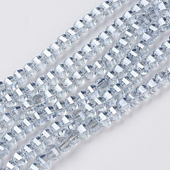 Светло-Синий Стеклянные бусины с гальваническим покрытием , граненые, рондель, гальваническое покрытие, голубой, 6x4.5 мм, отверстие : 1 мм, около 98 шт / нитка, 17.3 дюйм (44 см)