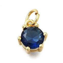 Морской Синий Кулон из циркония, круглые подвески, с целью перехода в кольце, долговечный, без свинца и без кадмия, стойки покрытие, реальный 18 k позолоченный, Marine Blue, 8.5x7.5x5 мм, отверстие : 3.2 мм