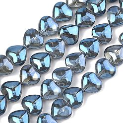 Васильковый Гальванизированная нить из прозрачных стеклянных бусин, сердце, васильковый, 9.5x10.5x6 мм, отверстие : 0.7 мм, около 42 шт / нитка, 15.87'' (40.3 см)