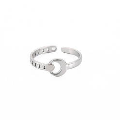 Stainless Steel Color Non-Tarnish 304 Stainless Steel Moon Open Cuff Ring for Women, Stainless Steel Color, US Size 9 3/4(19.5mm)