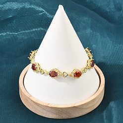 Rouge Bracelets en laiton pavé de zirconiums cubiques en forme de cœur et de fleur pour femmes, crémaillère plaquage, plaqué longue durée, sans cadmium et sans plomb, réel 18 k plaqué or, rouge, 7.40 pouce (18.8 cm)