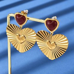 Настоящее золото 18K 304 серьги-гвоздики из нержавеющей стали со смолой, сердце, реальный 18 k позолоченный, 46.5x34 мм