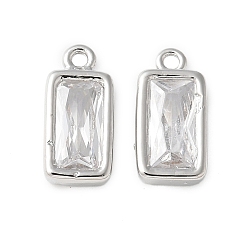 Платина Латунные микро проложить кубического циркония подвески, прямоугольные, стойки покрытие, долговечный, платина, 12.5x6x3 мм, отверстие : 1.2 мм