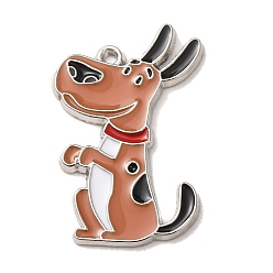 Brown Alloy Enamel Pendants, Dog Charms, Light Gold, Brown, 33x21x2mm, Hole: 1.2mm