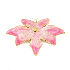 Лавандовый румянец Ионное покрытие (ip) 304 подвески из нержавеющей стали, с эмалью, реальный 18 k позолоченный, очарование листа, лавандовый румянец, 40x26x3 мм, отверстие : 1.2 мм