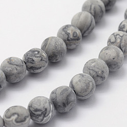 Map Stone Natural Map Stone/Picasso Stone/Picasso Jasper Beads Strands, Frosted, Round, 6mm, Hole: 1mm, about 62pcs/strand, 15.3 inch(39cm)