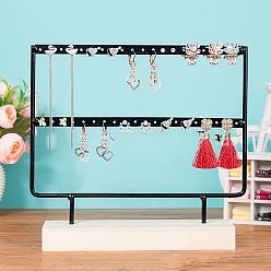 Черный Двухъярусная деревянная стойка для хранения сережек, прямоугольные держатели для ювелирных изделий из цинкового сплава, чёрные, 22.5x22 см