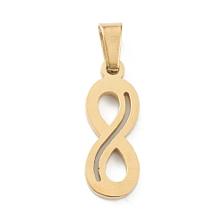 Golden Ion Plating(IP) 304 Stainless Steel Pendants, Infinity, Golden, 19x7x1.5mm, Hole: 5x3mm
